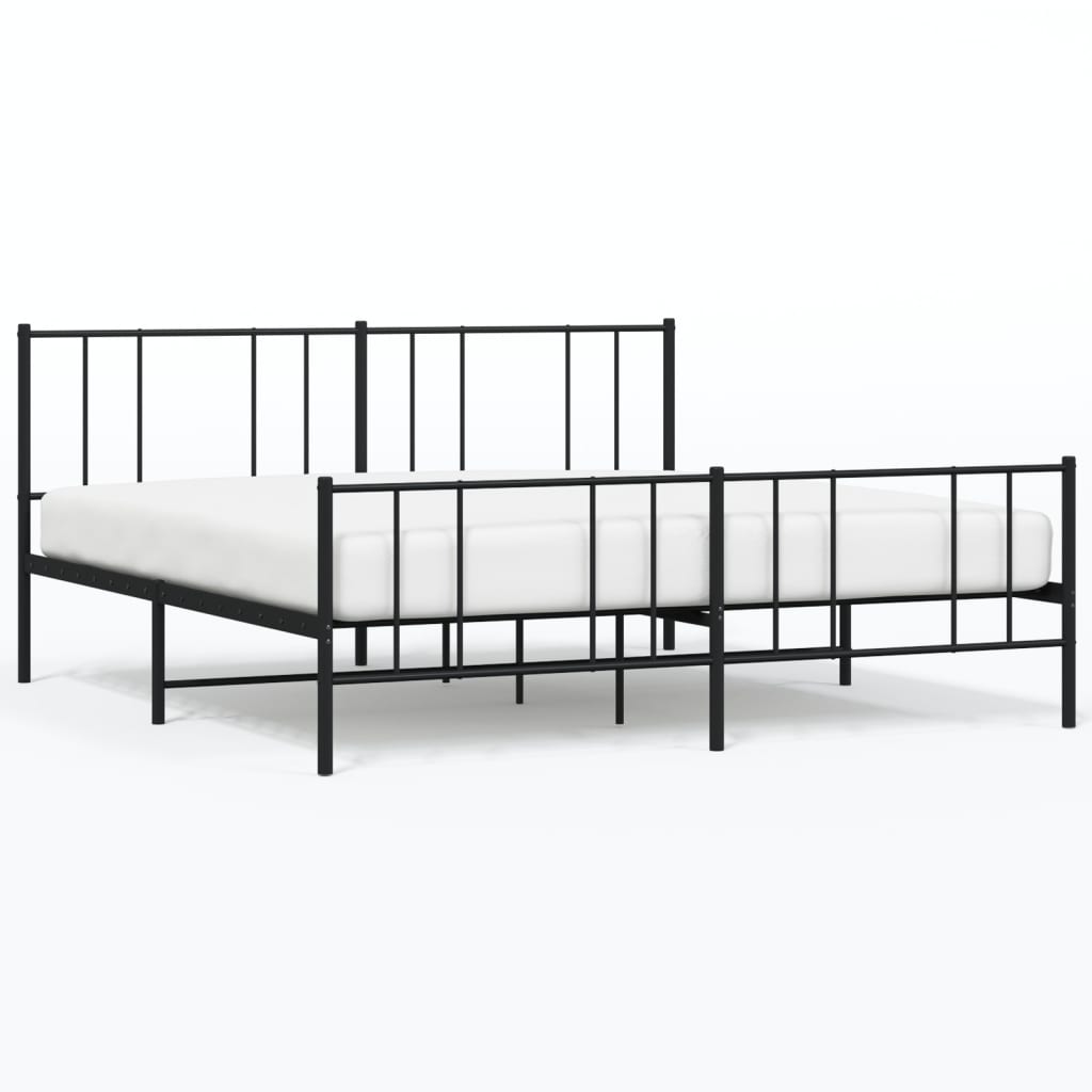 Bed frame with head and footboard metal black 200x200 cm