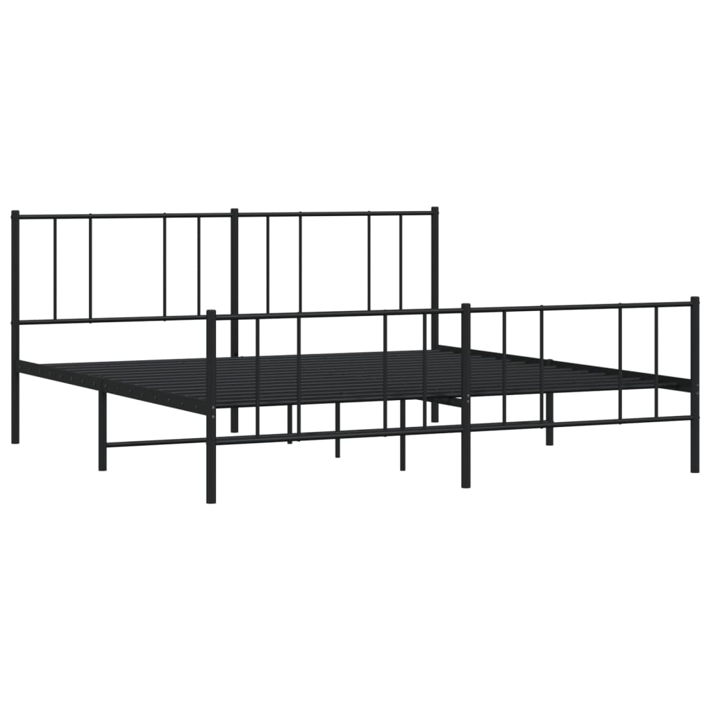 Bed frame with head and footboard metal black 200x200 cm