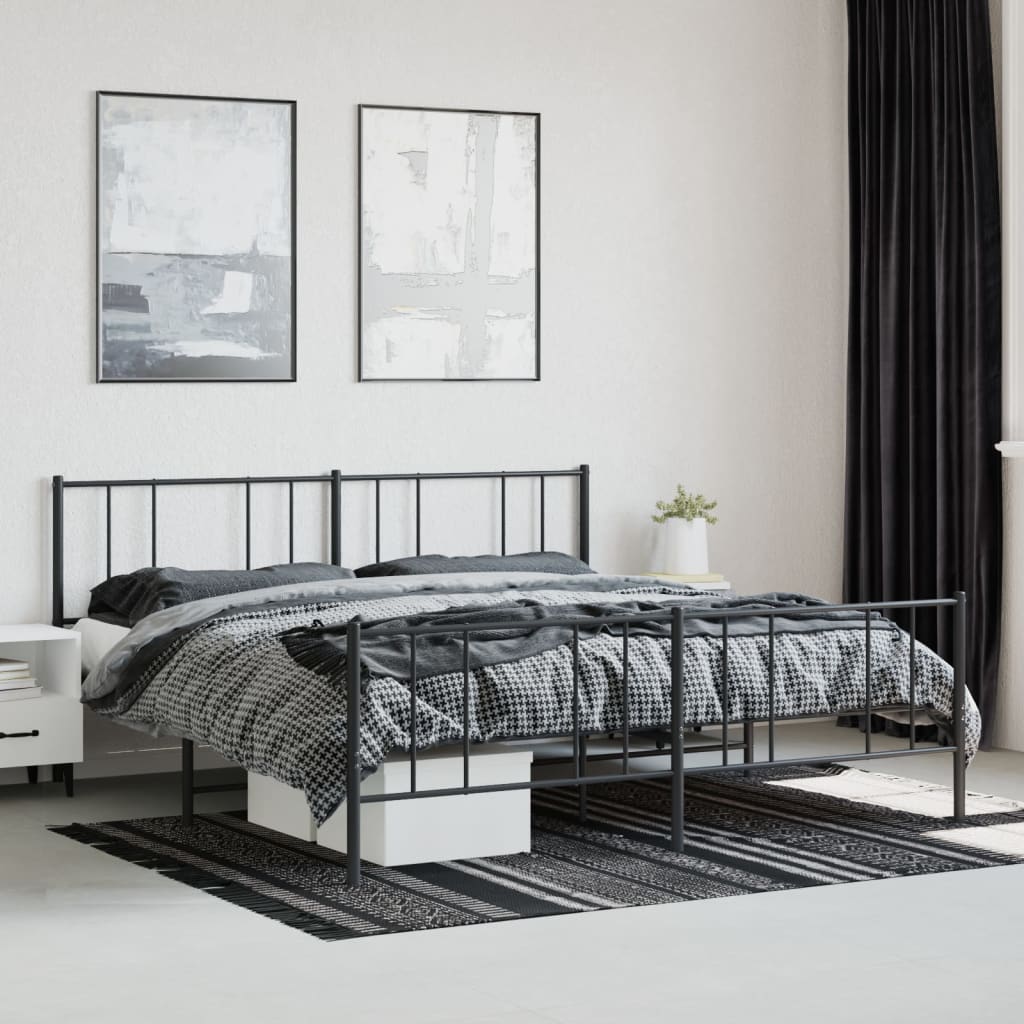 Bed frame with head and footboard metal black 200x200 cm