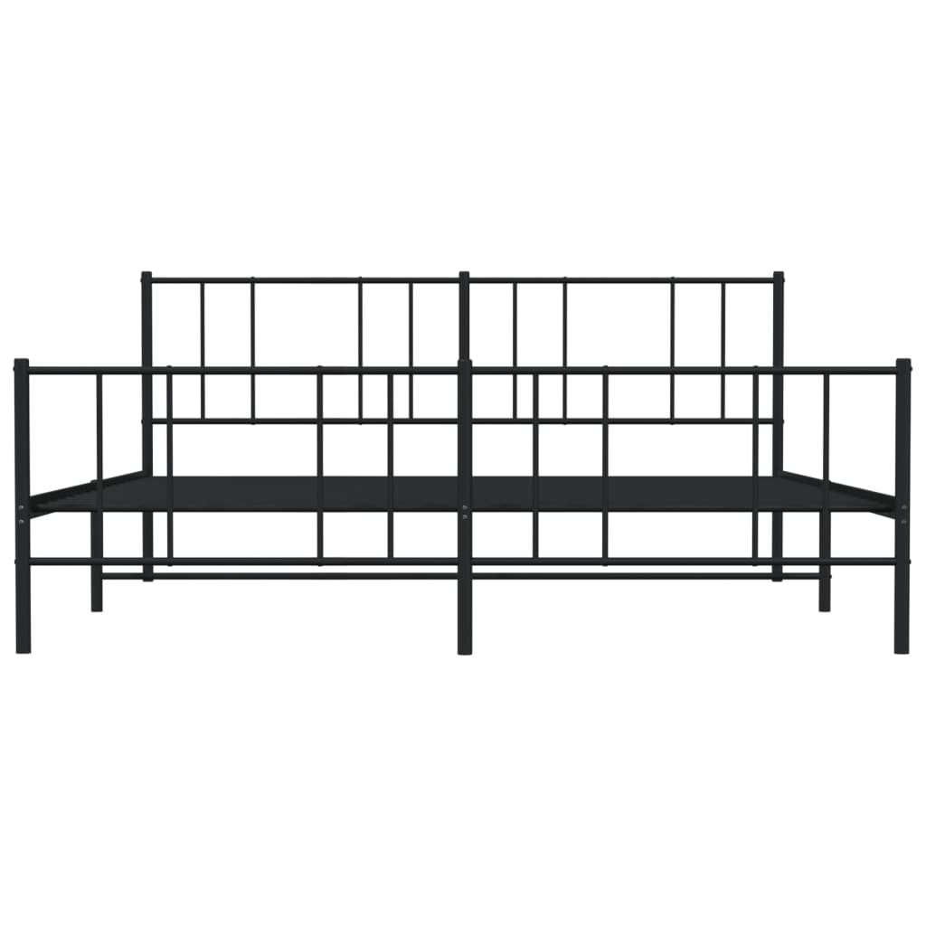 Bed frame with head and footboard metal black 200x200 cm