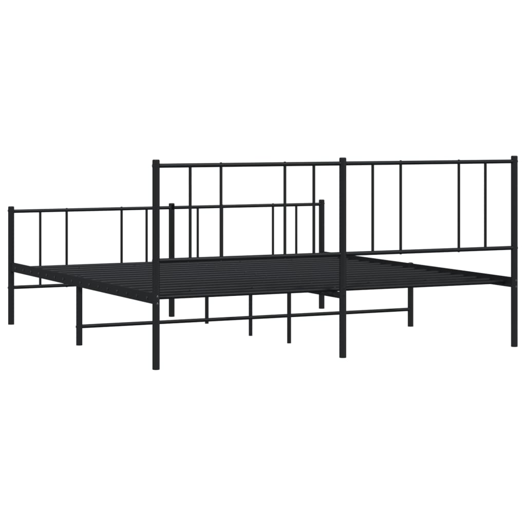Bed frame with head and footboard metal black 200x200 cm