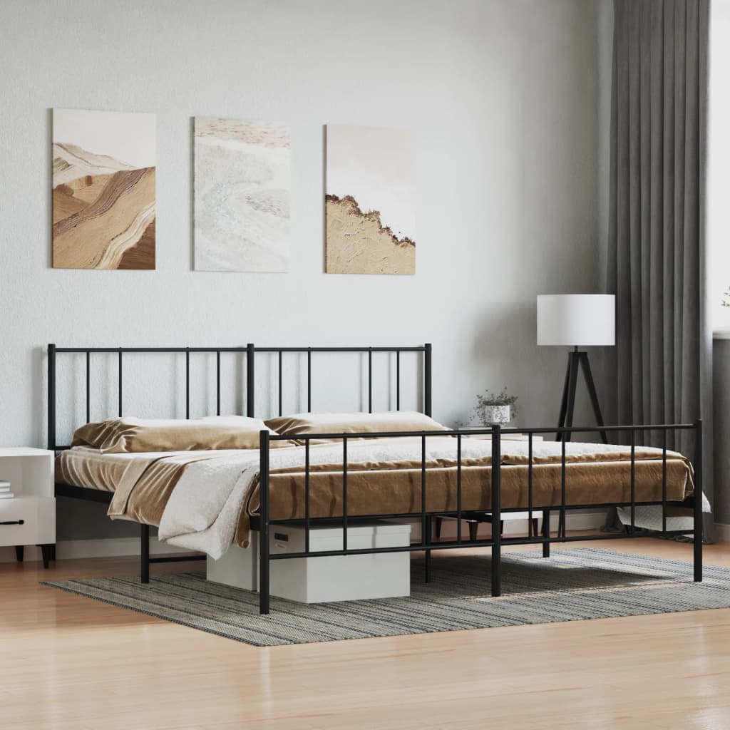 Bed frame with head and footboard metal black 200x200 cm