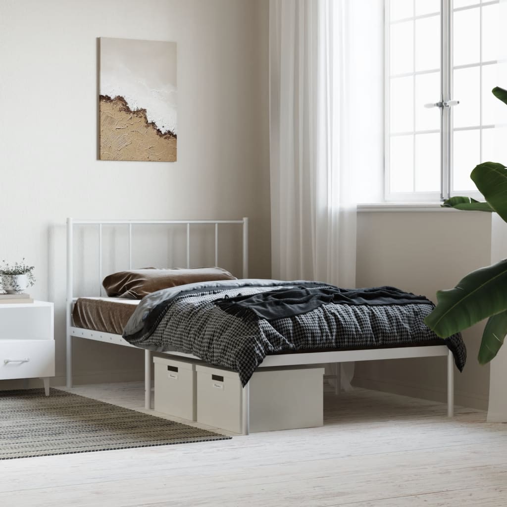 Bed frame with headboard metal white 100x200 cm