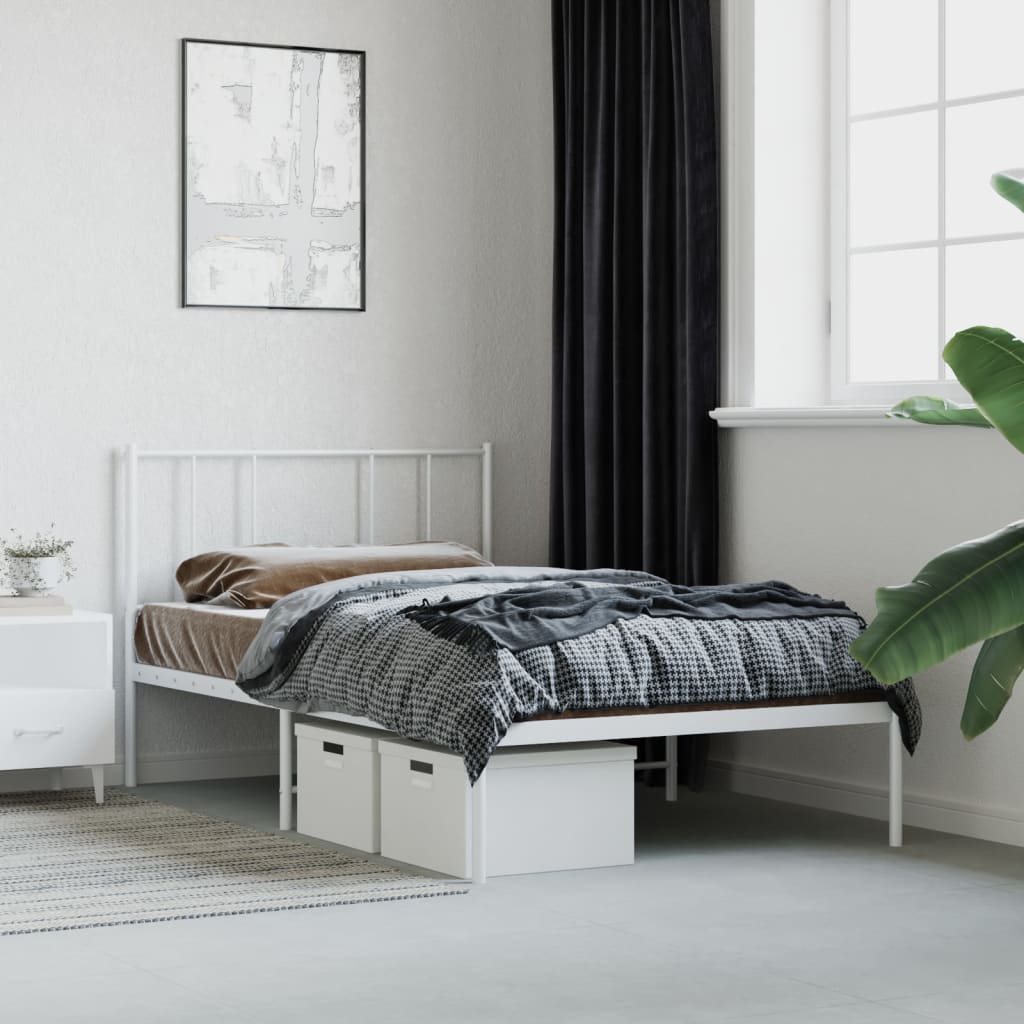 Bed frame with headboard metal white 100x200 cm