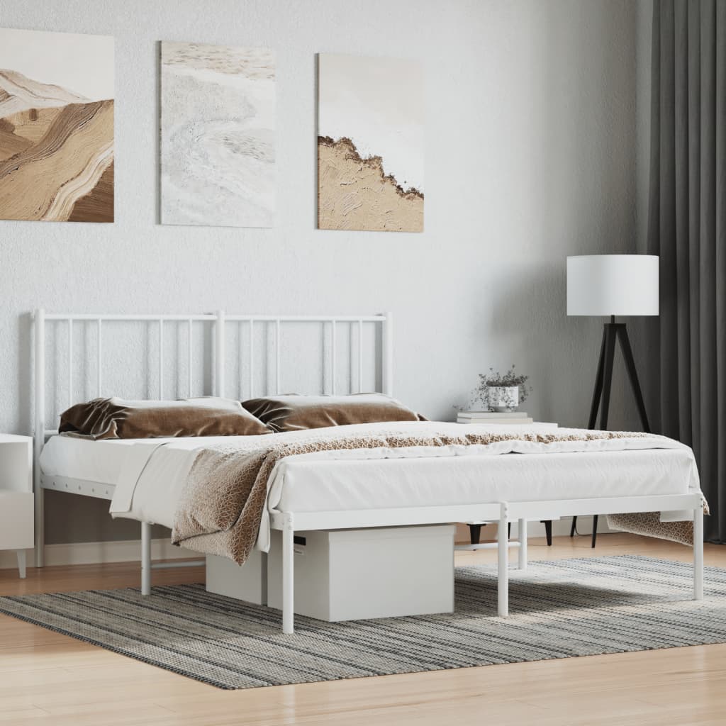 Bed frame with headboard metal white 120x190 cm