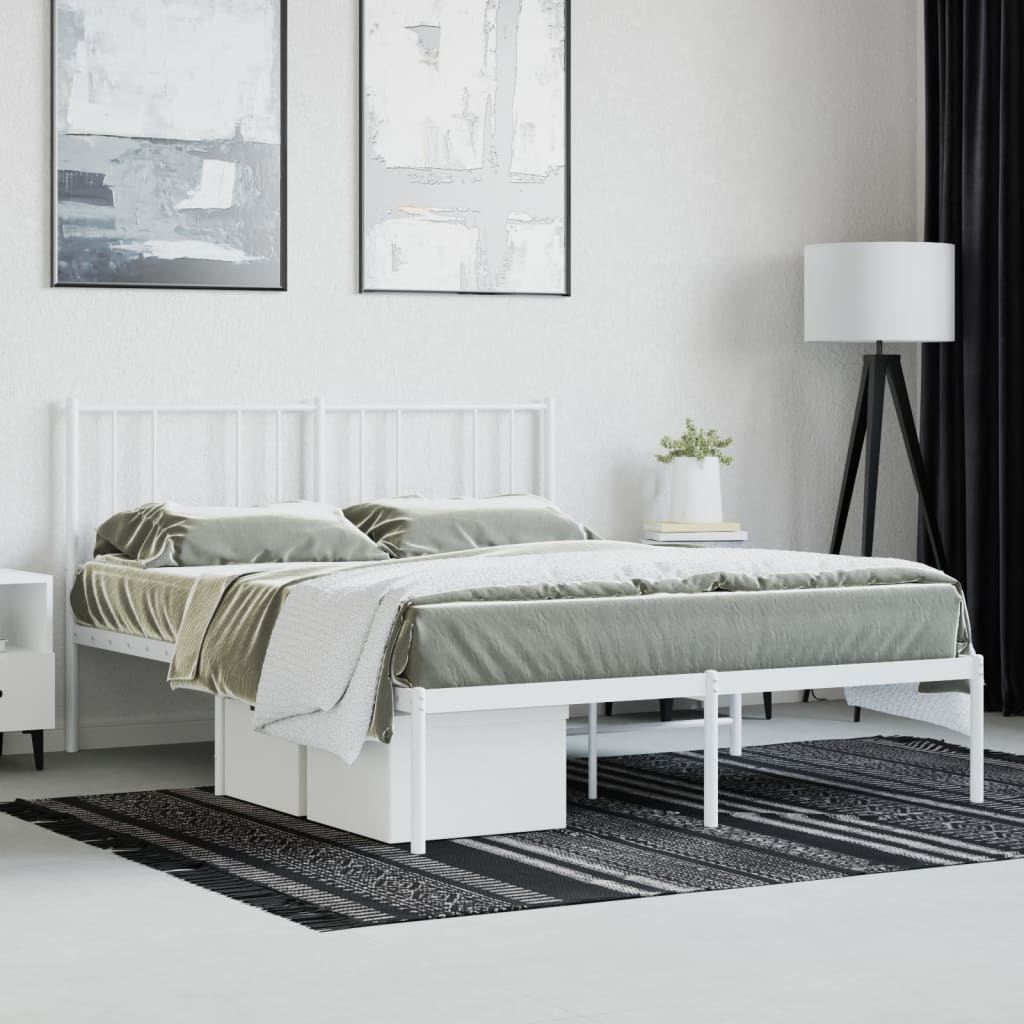 Bed frame with headboard metal white 135x190 cm