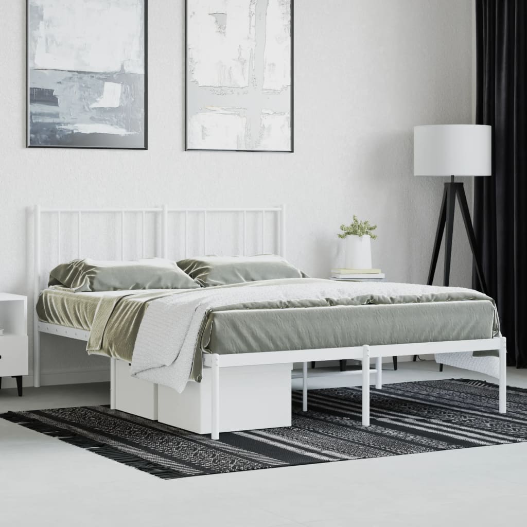 Bed frame with headboard metal white 140x200 cm