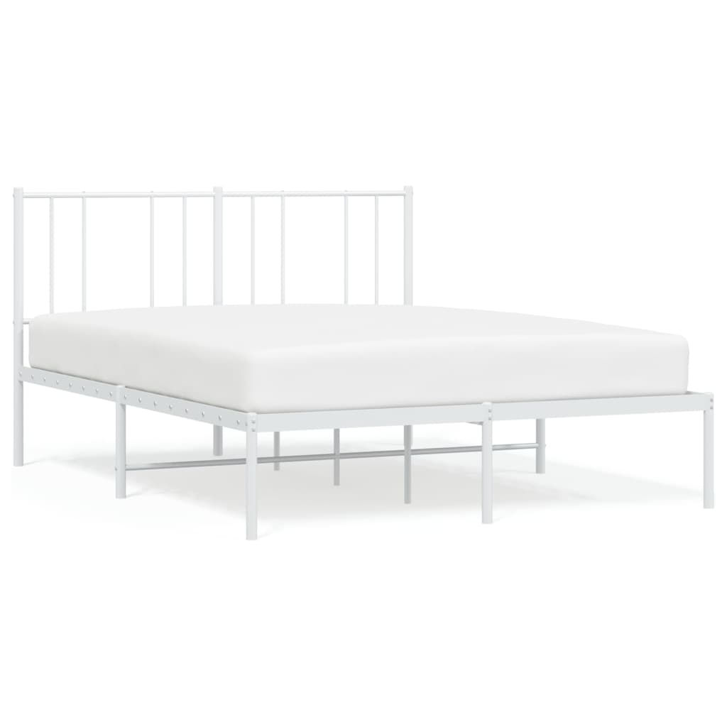 Bed frame with headboard metal white 160x200 cm