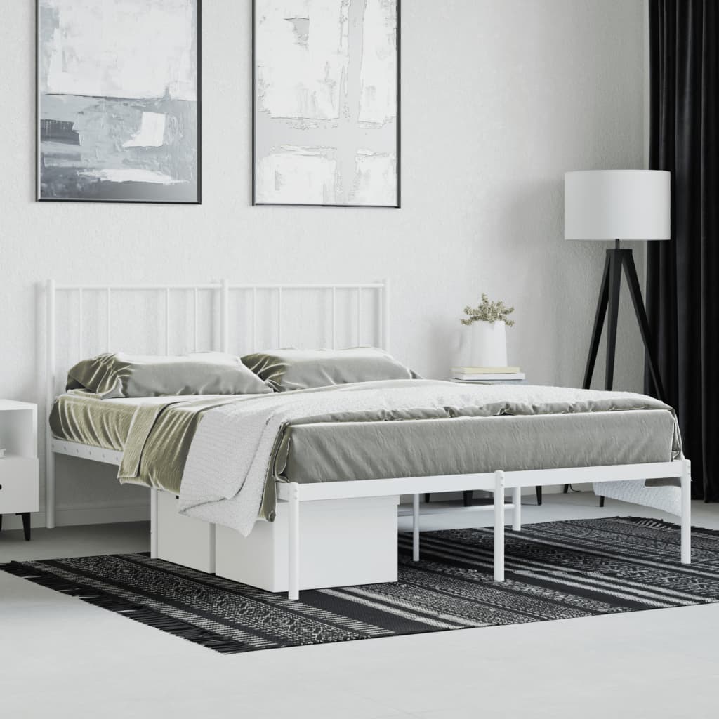 Bed frame with headboard metal white 160x200 cm