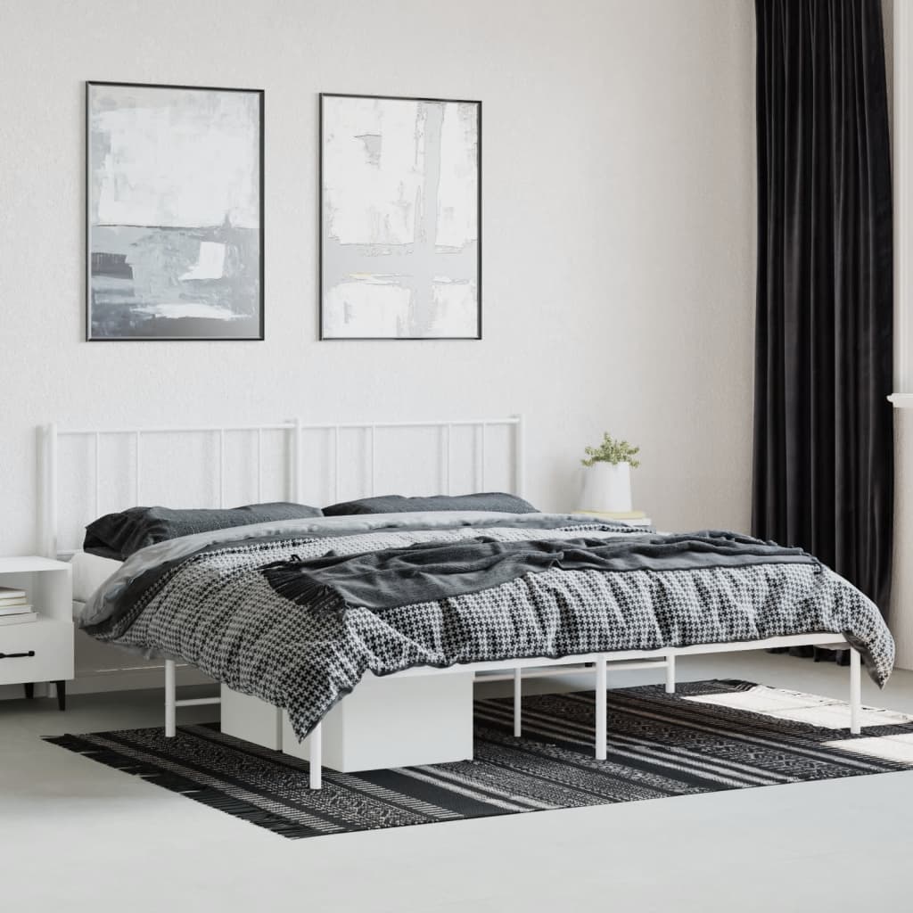 Bed frame with headboard metal white 180x200 cm