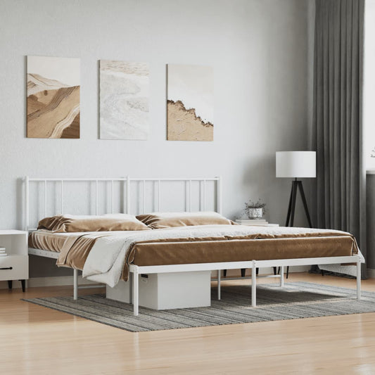 Bed frame with headboard metal white 180x200 cm