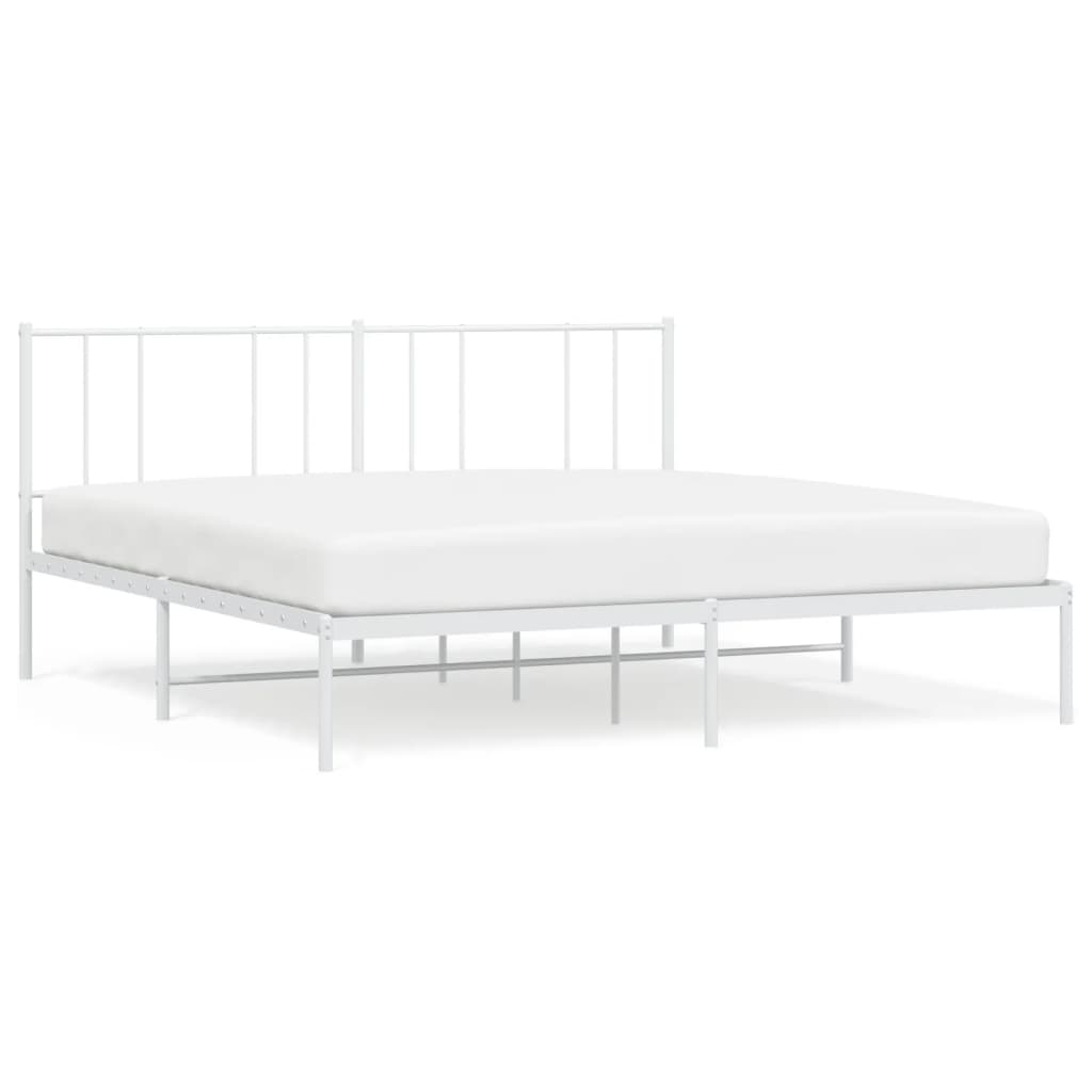 Bed frame with headboard metal white 193x203 cm