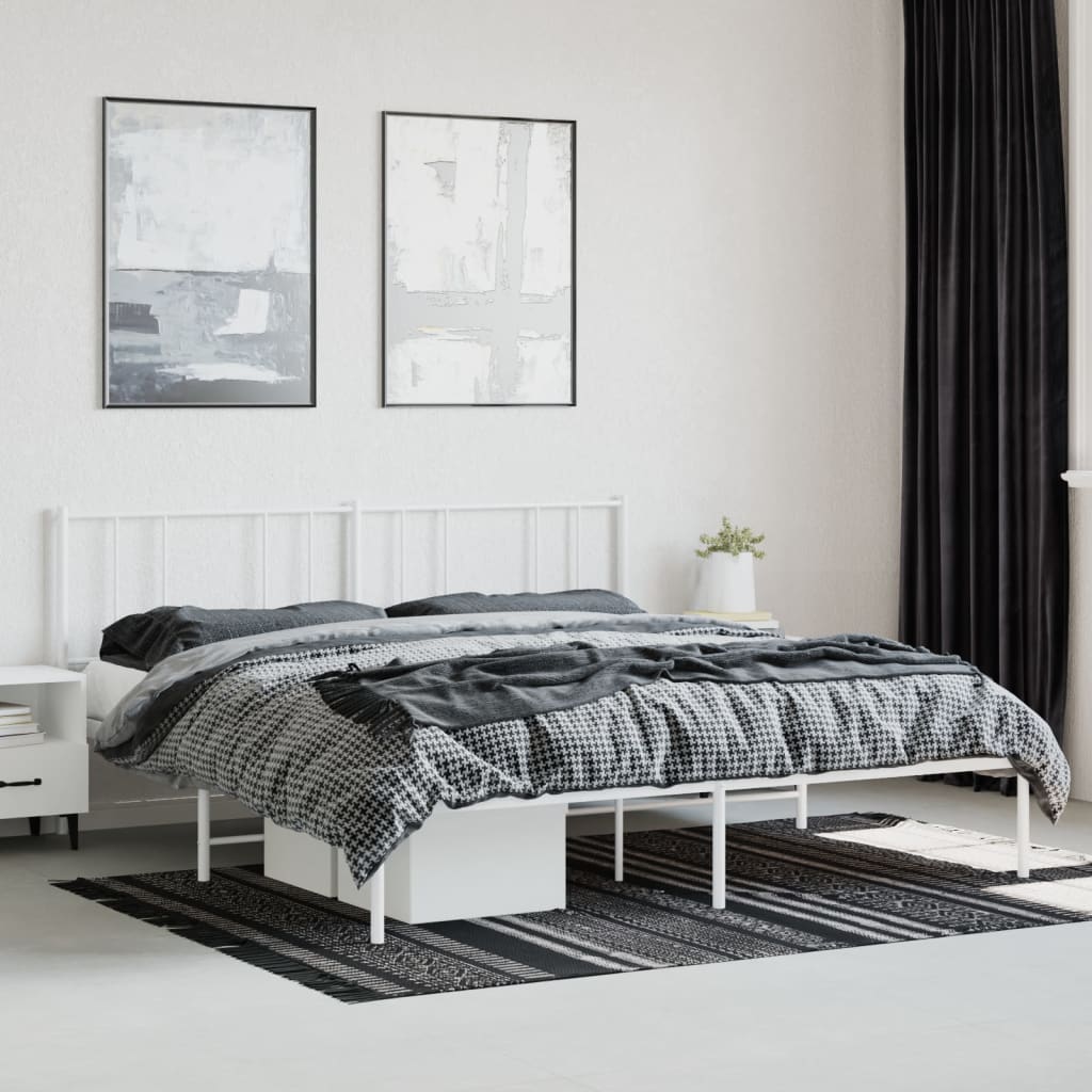 Bed frame with headboard metal white 193x203 cm
