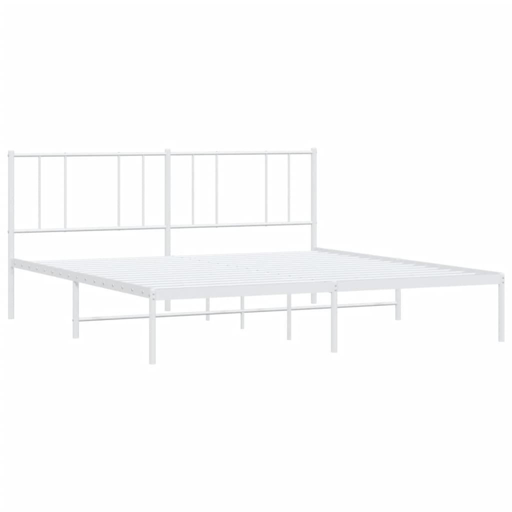 Bed frame with headboard metal white 200x200 cm
