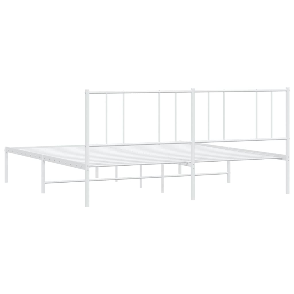 Bed frame with headboard metal white 200x200 cm