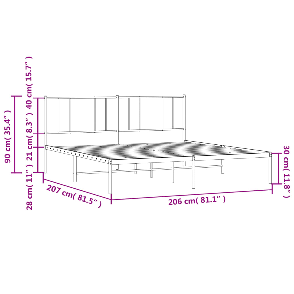 Bed frame with headboard metal white 200x200 cm