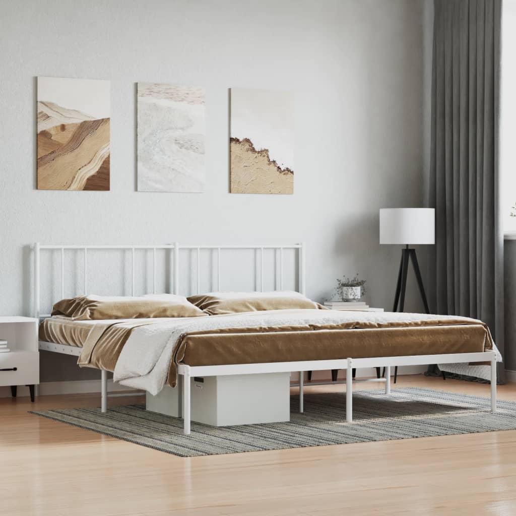 Bed frame with headboard metal white 200x200 cm