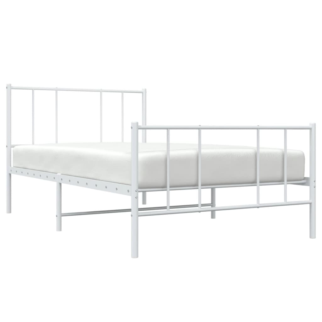 Bed frame with head and footboard metal white 75x190 cm