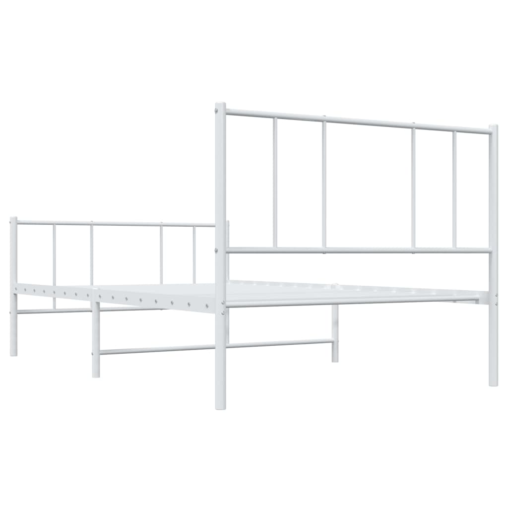 Bed frame with head and footboard metal white 75x190 cm