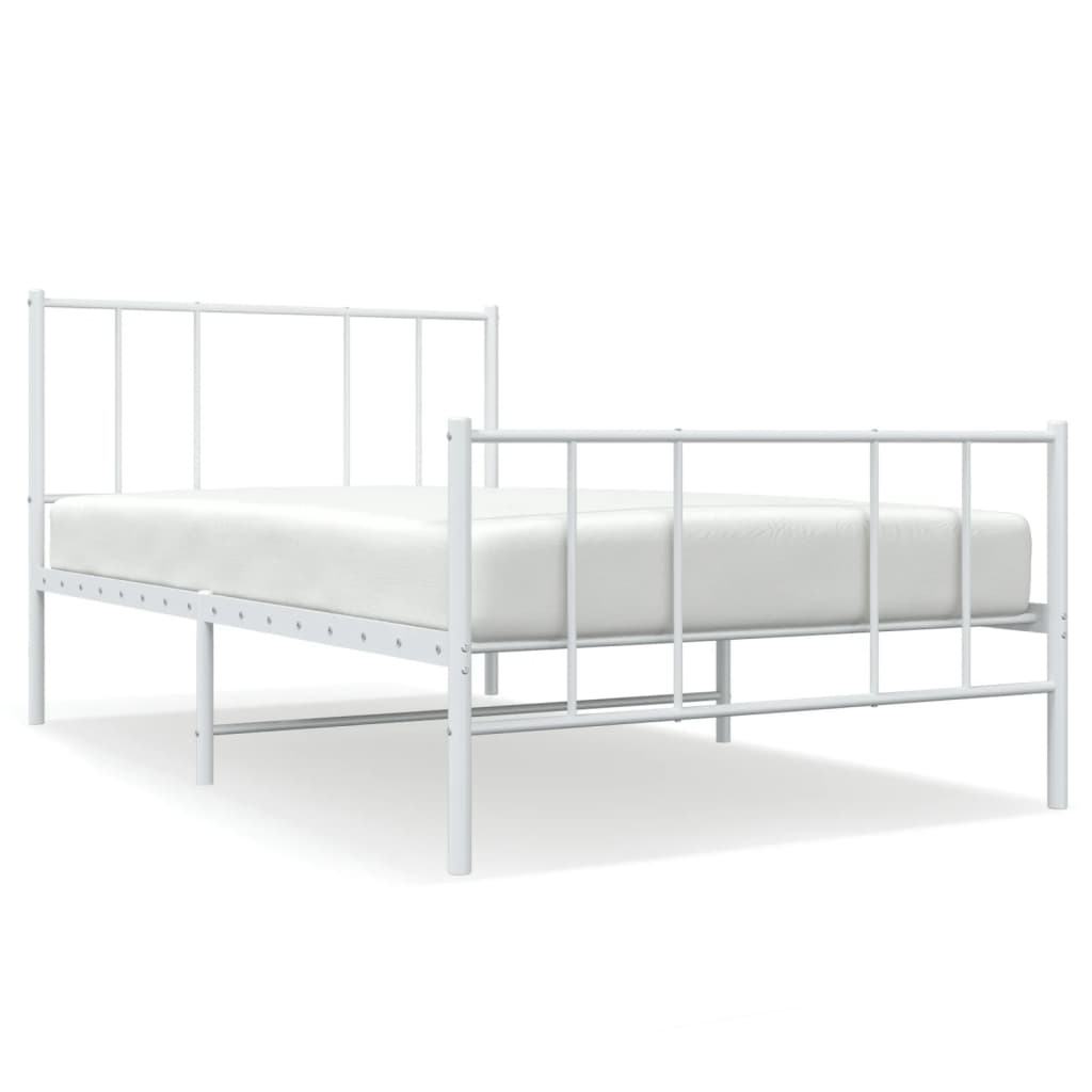 Bed frame with head and footboard metal white 80x200 cm