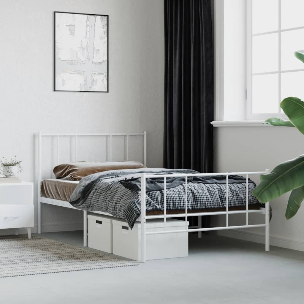 Bed frame with head and footboard metal white 80x200 cm