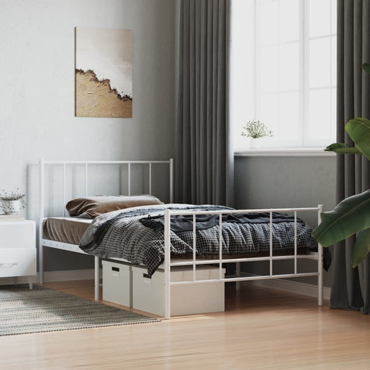 Bed frame with head and footboard metal white 80x200 cm