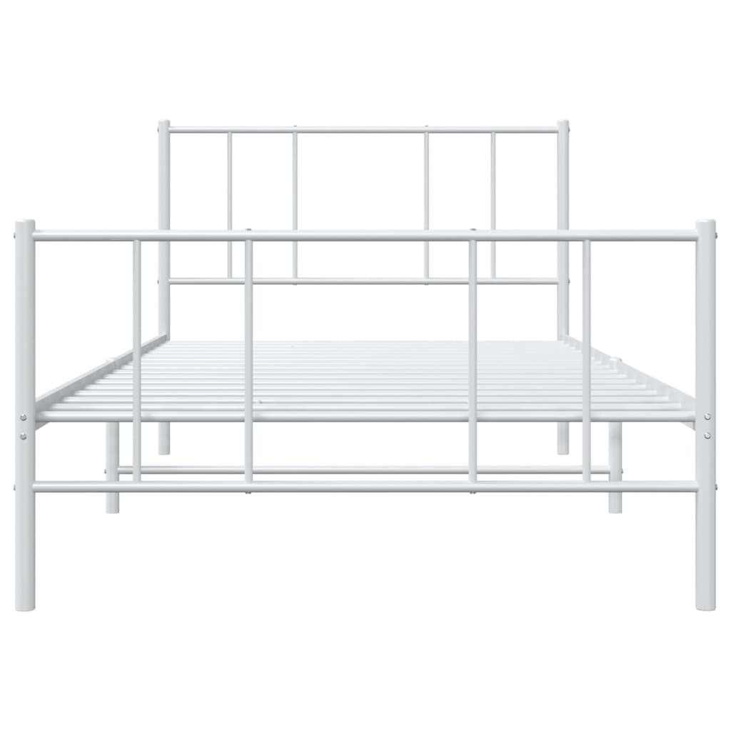 Bed frame with head and footboard metal white 90x190 cm