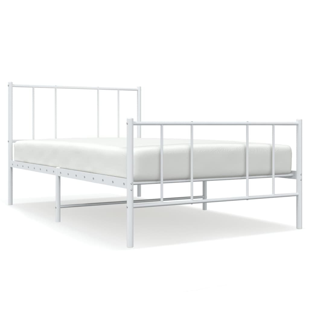 Bed frame with head and footboard metal white 90x200 cm