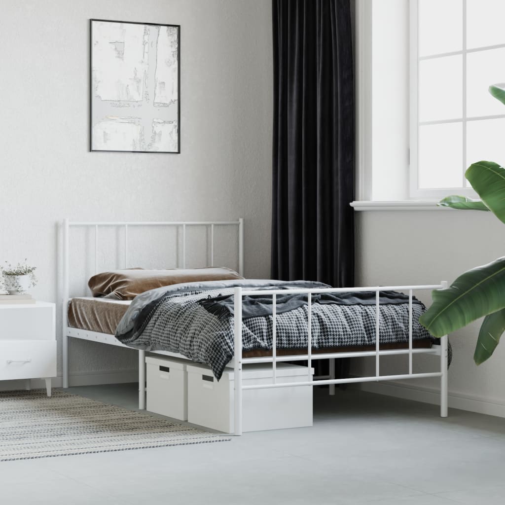 Bed frame with head and footboard metal white 90x200 cm