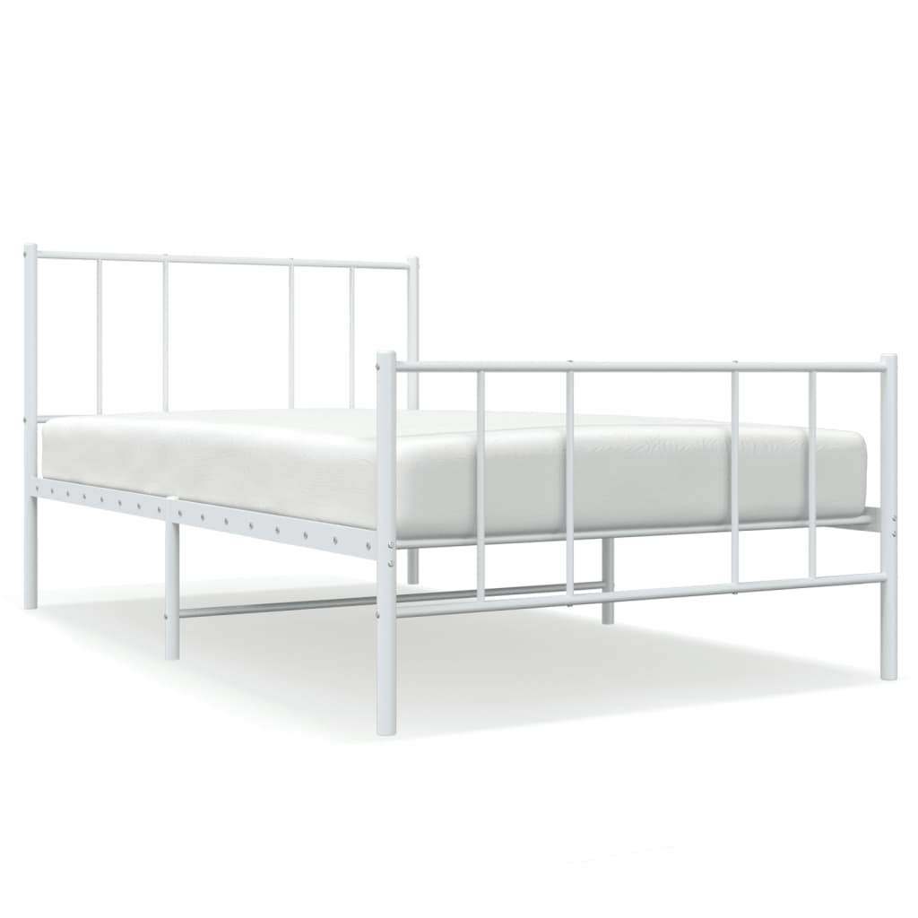 Bed frame with head and footboard metal white 100x190 cm