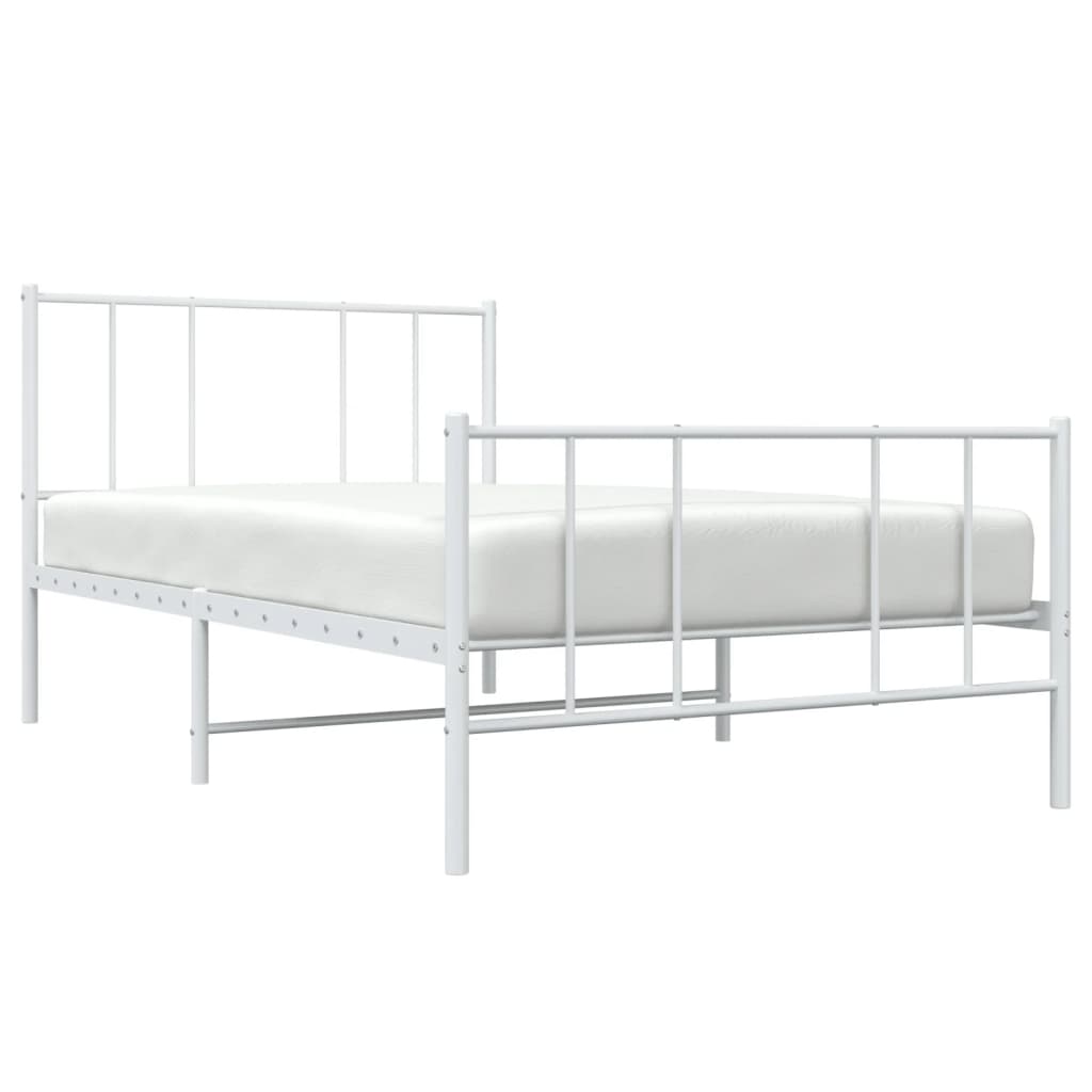 Bed frame with head and footboard metal white 100x190 cm