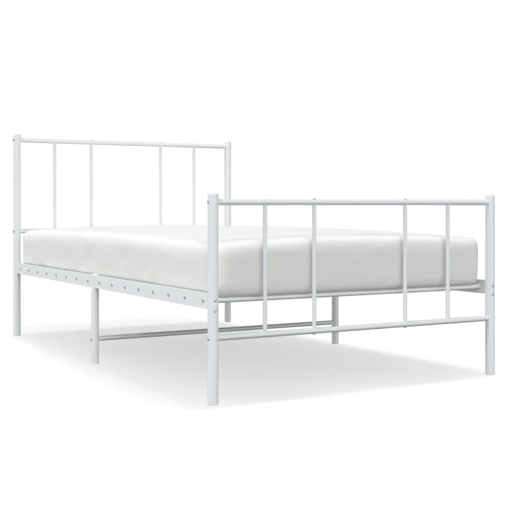 Bed frame with head and footboard metal white 107x203 cm