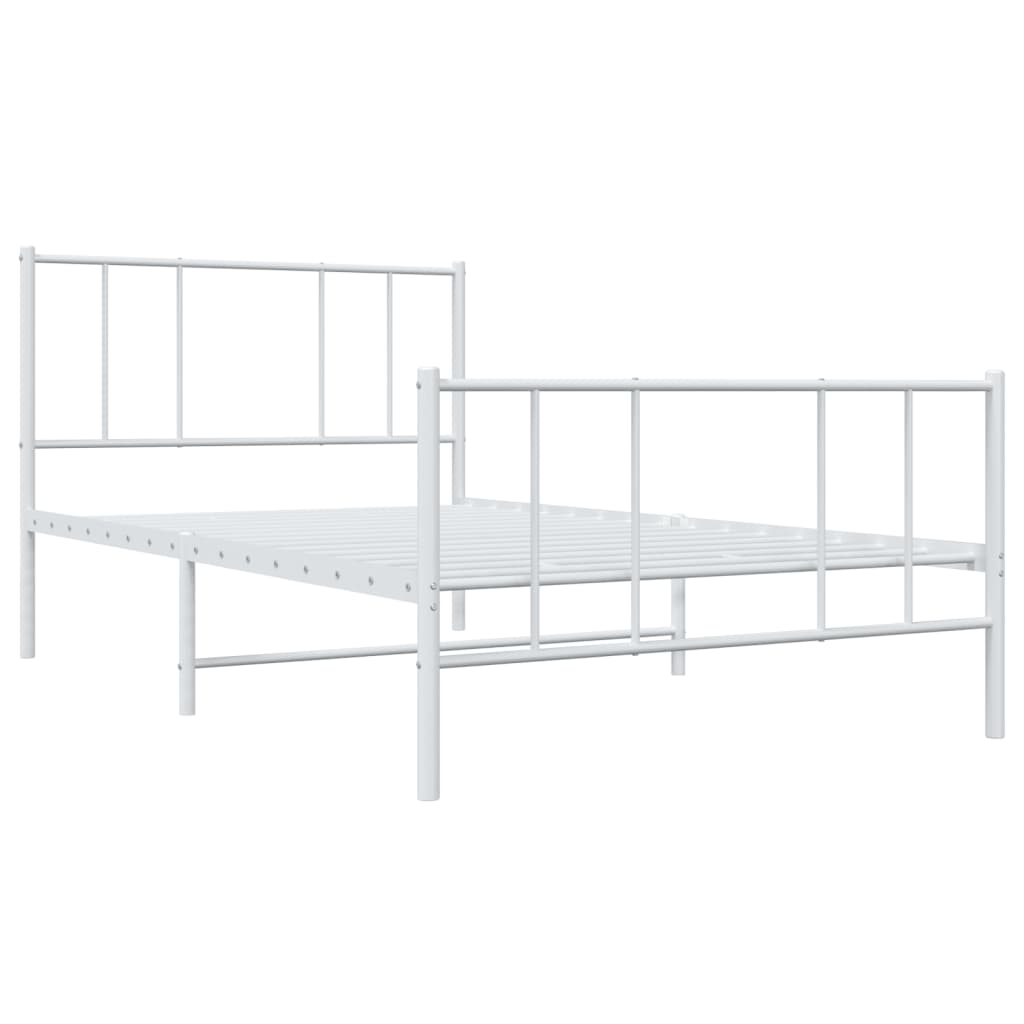 Bed frame with head and footboard metal white 107x203 cm