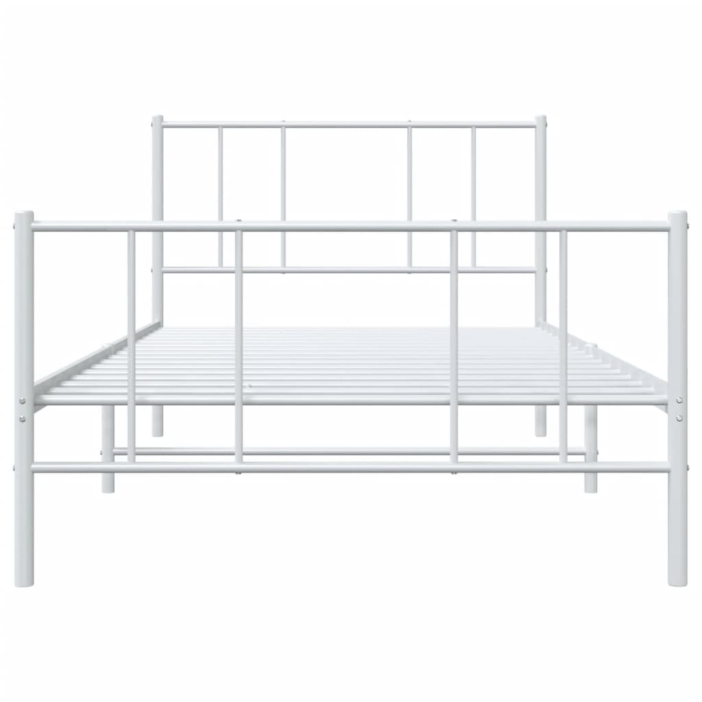 Bed frame with head and footboard metal white 107x203 cm