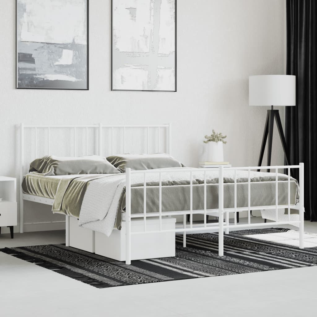 Bed frame with head and footboard metal white 120x200 cm