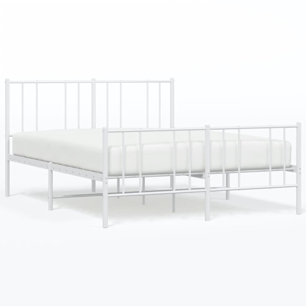 Bed frame with head and footboard metal white 140x190 cm