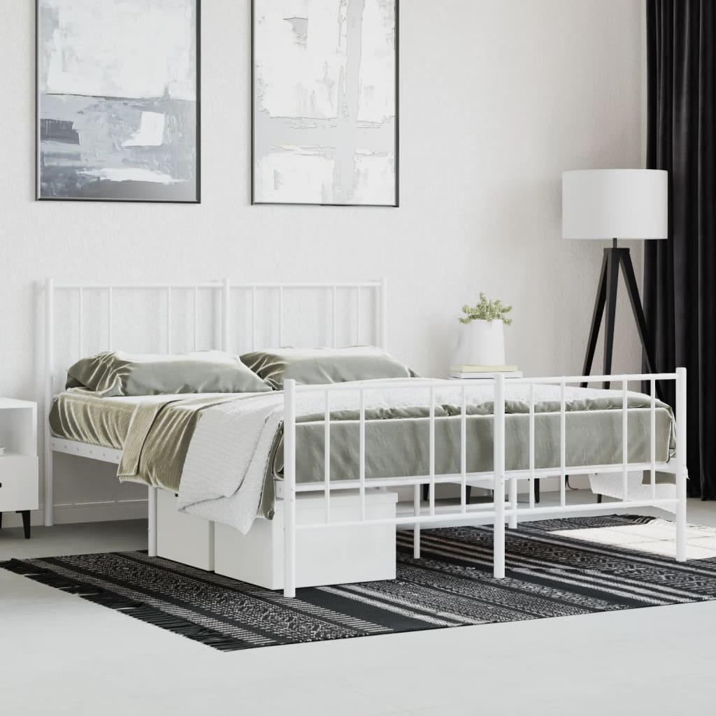 Bed frame with head and footboard metal white 140x190 cm