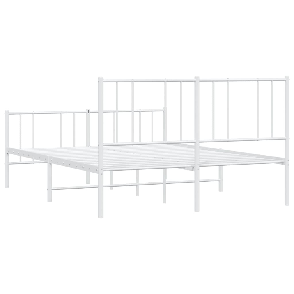Bed frame with head and footboard metal white 150x200 cm