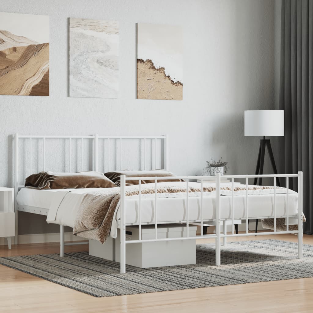 Bed frame with head and footboard metal white 150x200 cm