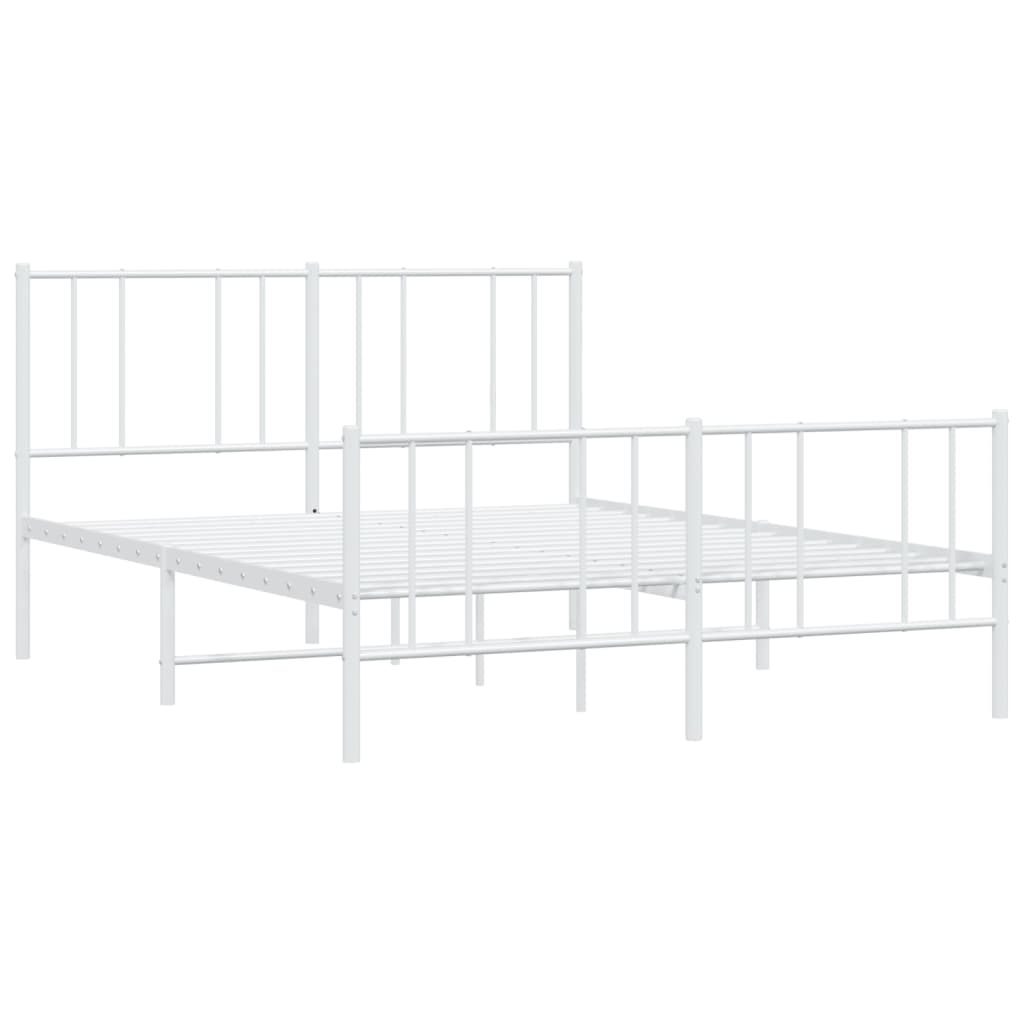 Bed frame with head and footboard metal white 160x200 cm