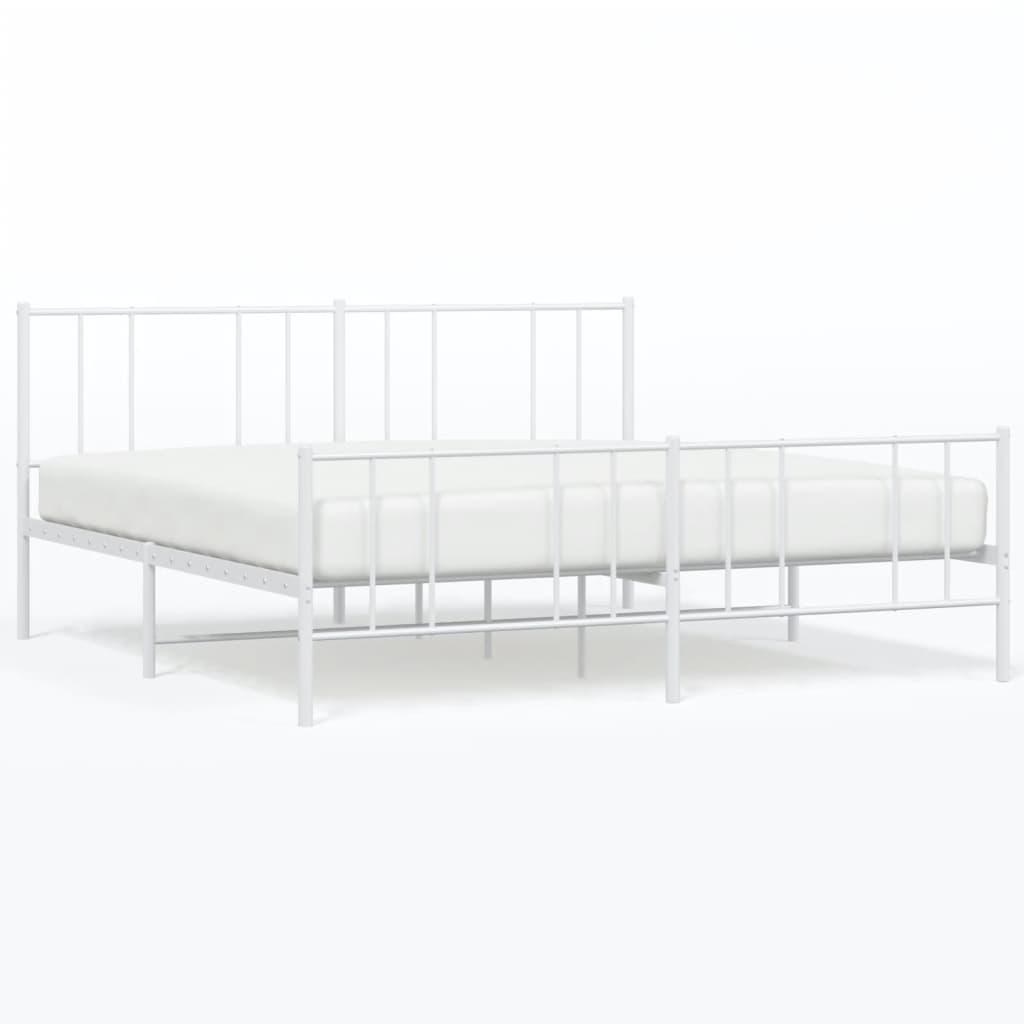 Bed frame with head and footboard metal white 180x200 cm
