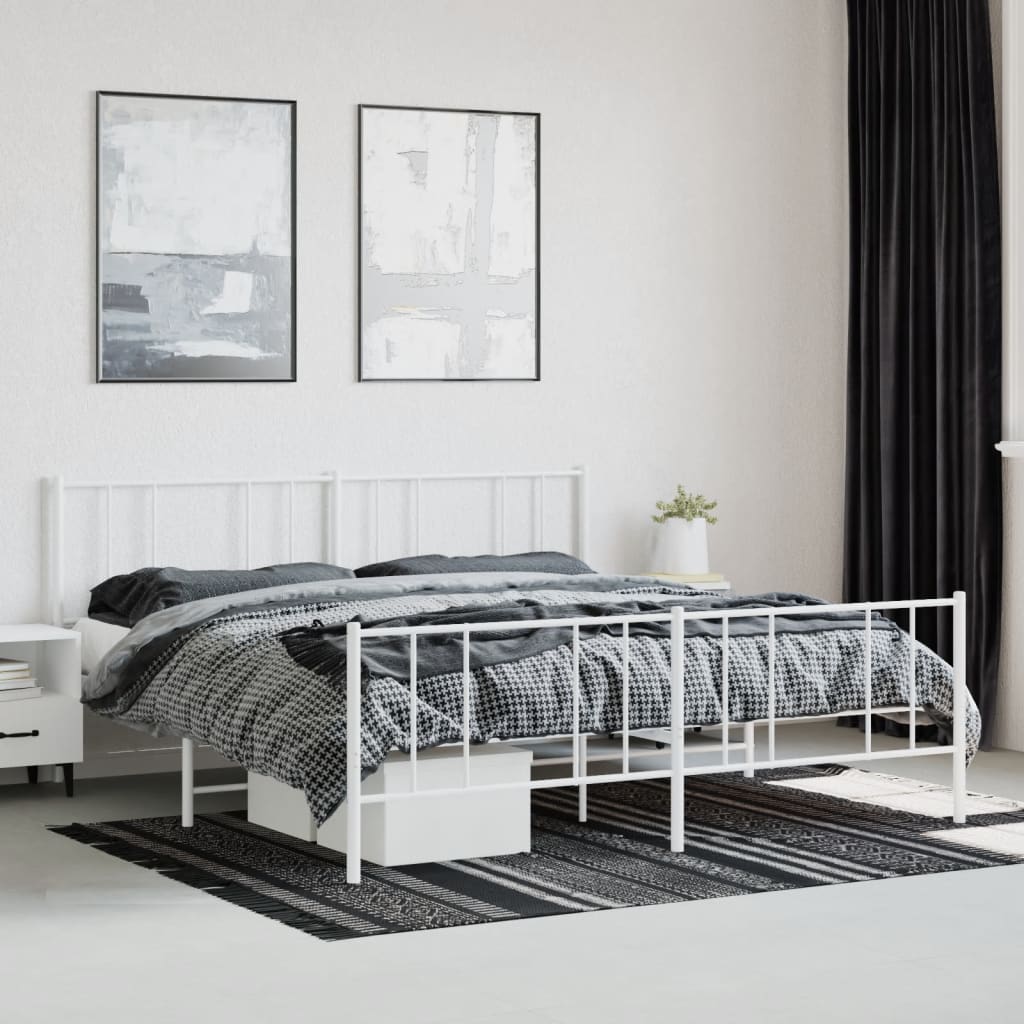 Bed frame with head and footboard metal white 180x200 cm