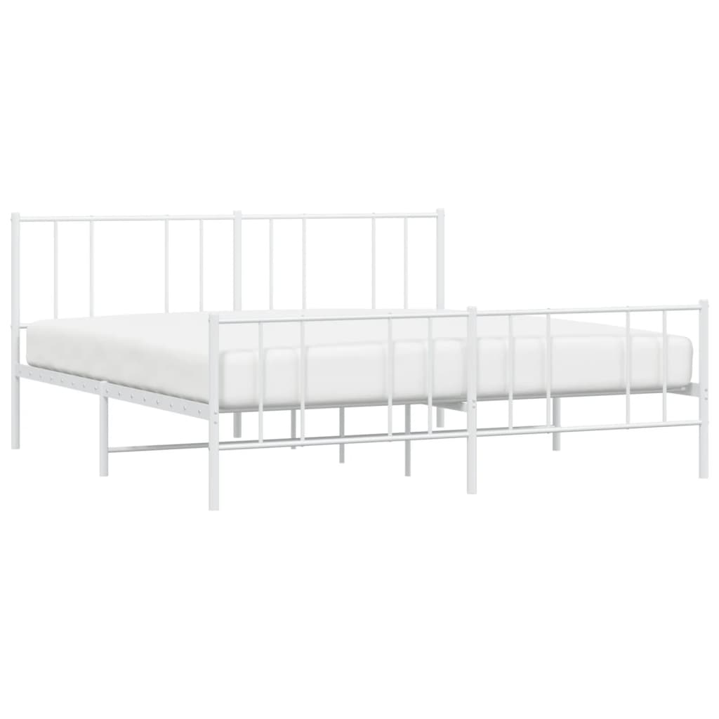 Bed frame with head and footboard metal white 180x200 cm