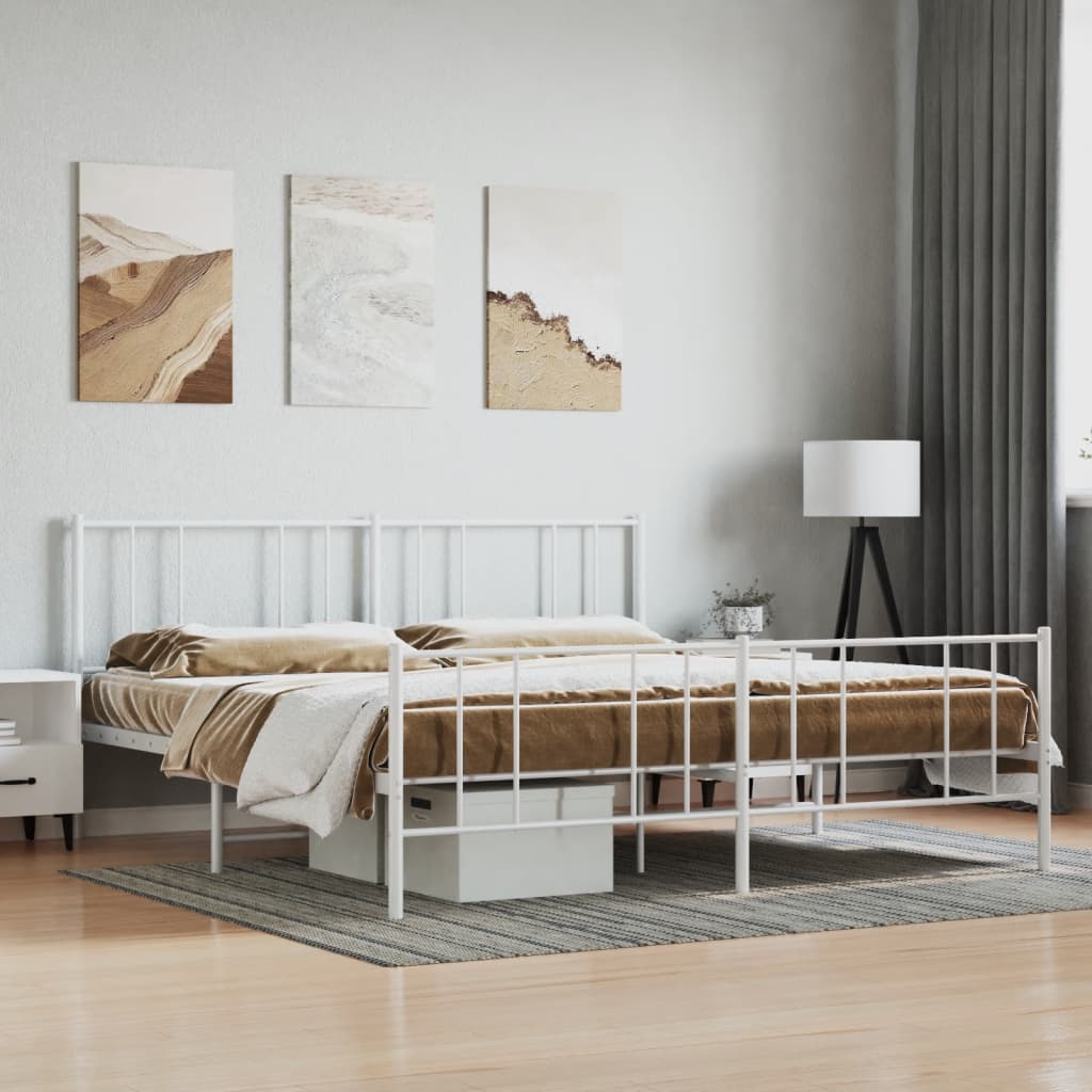 Bed frame with head and footboard metal white 180x200 cm