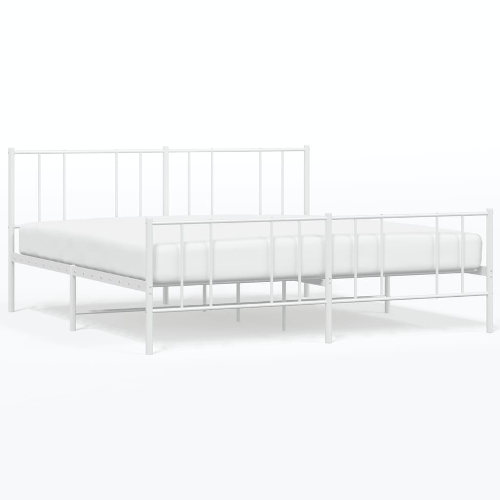 Bed frame with head and footboard metal white 183x213 cm