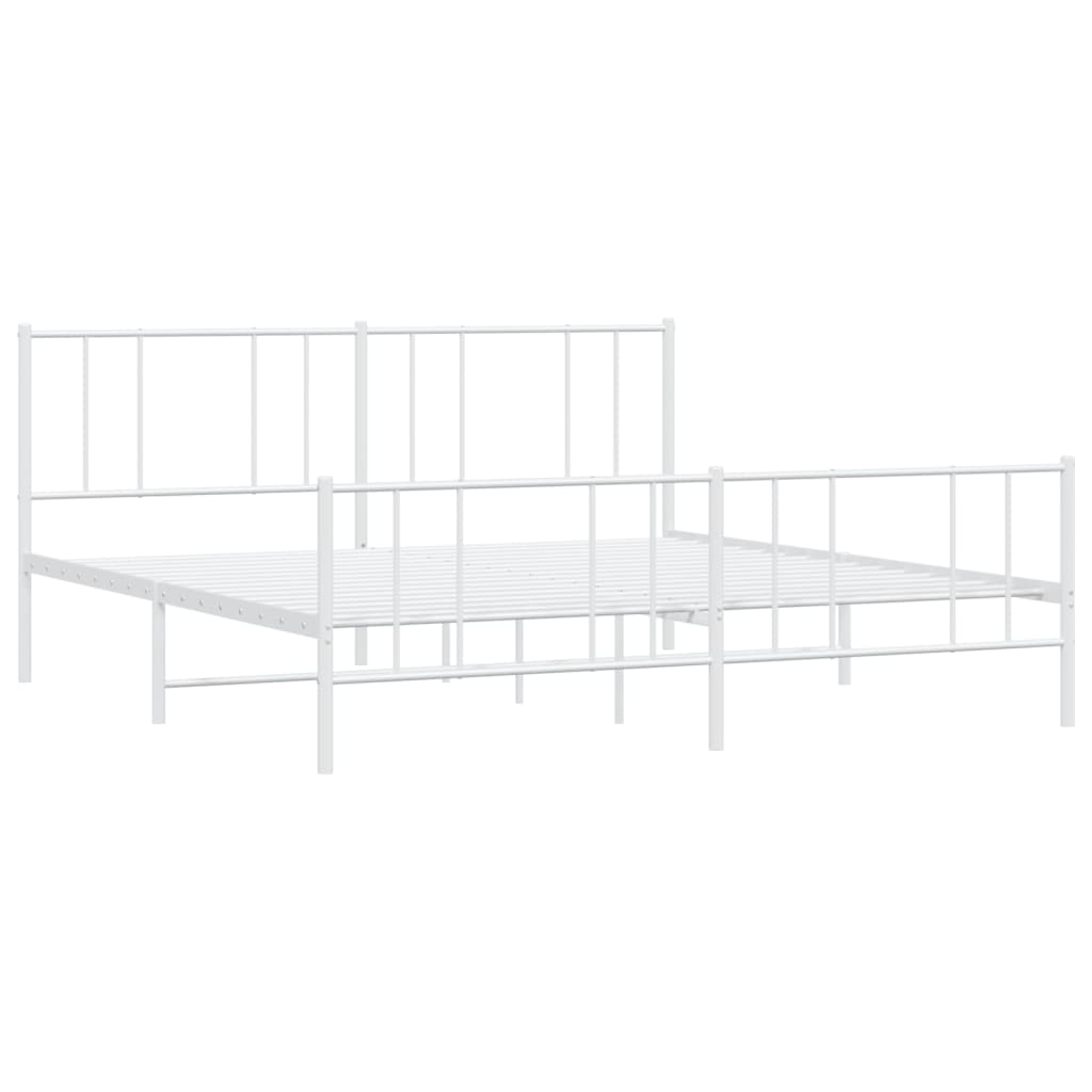 Bed frame with head and footboard metal white 183x213 cm