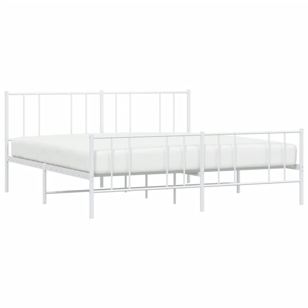 Bed frame with head and footboard metal white 183x213 cm