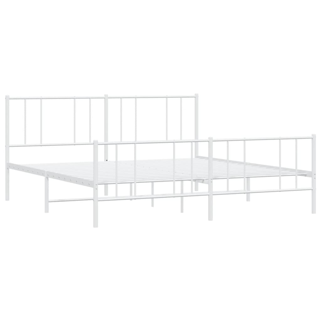 Bed frame with head and footboard metal white 193x203 cm