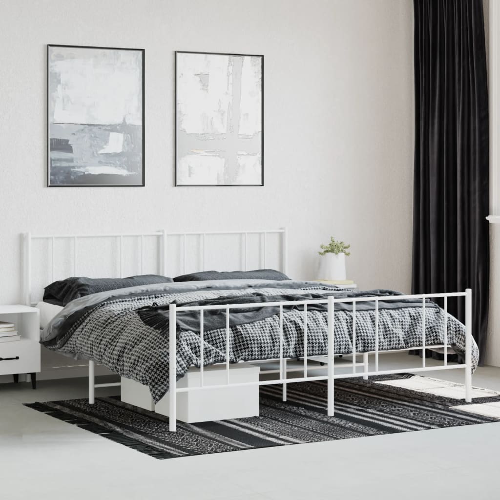 Bed frame with head and footboard metal white 193x203 cm