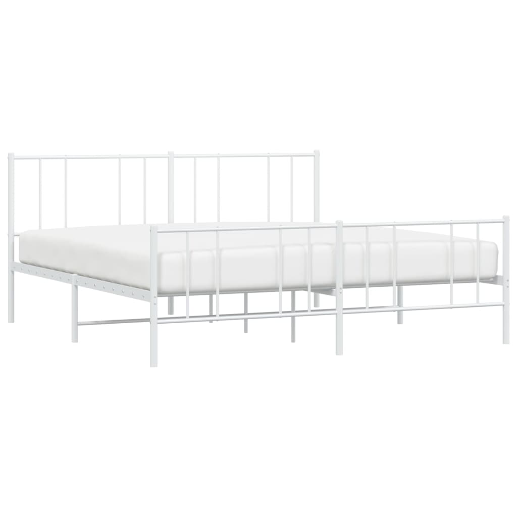 Bed frame with head and footboard metal white 193x203 cm